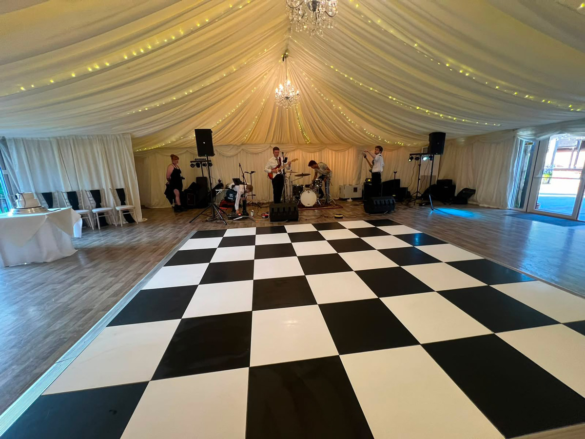 Black and white chequered dance floor hire Essex for parties and events